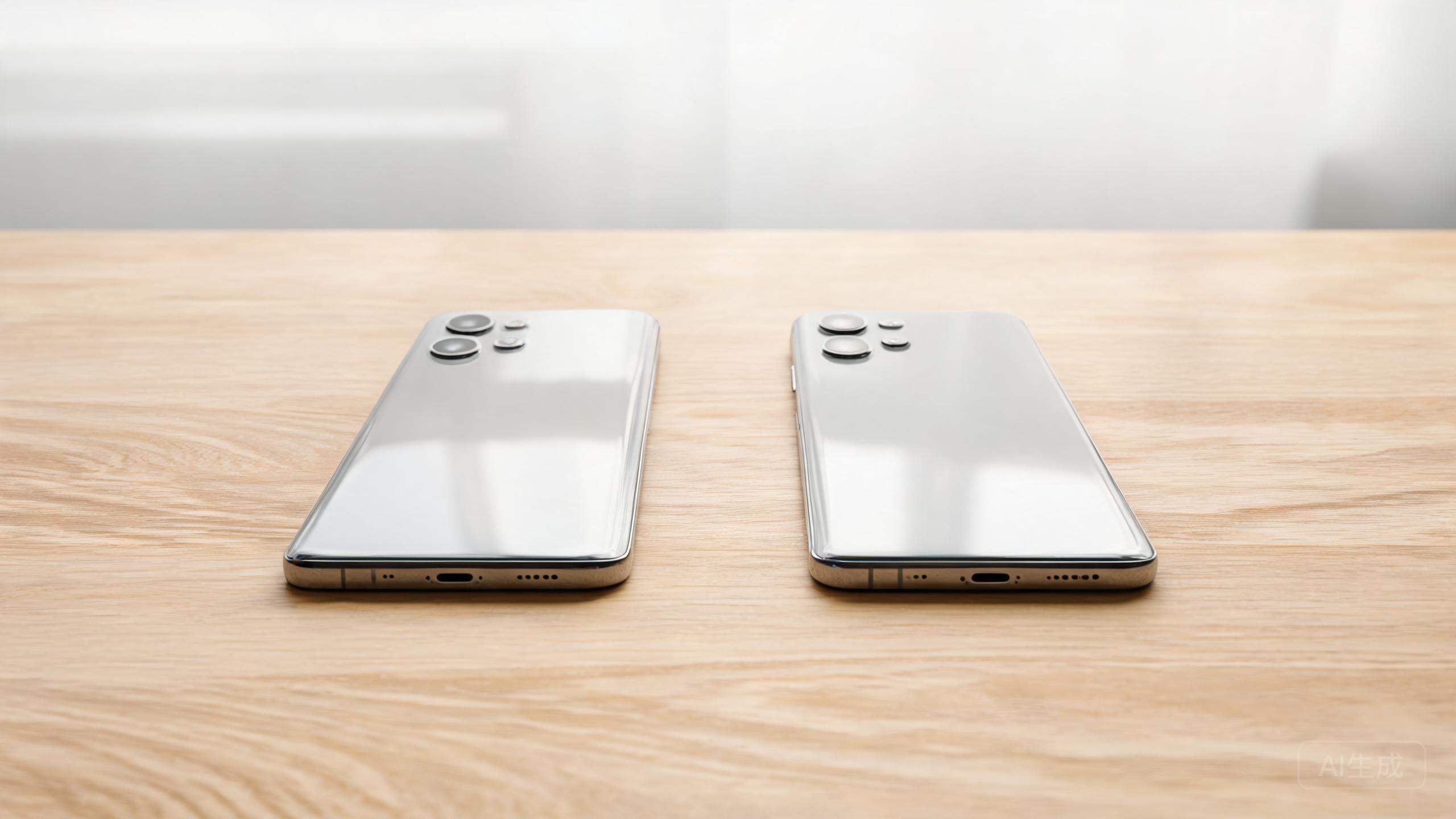 Two flagship smartphones lying side by side on a desk